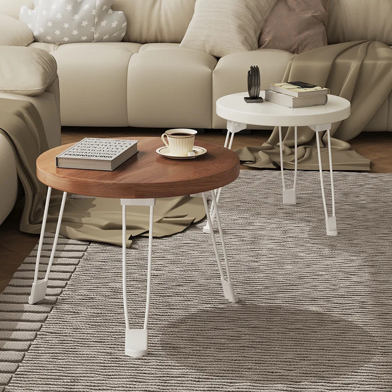 Foldable Small Round Table Placed Next To Sofa Living Room Bedroom Simple Modern Small Apartment Creative Home Use Coffee Tables