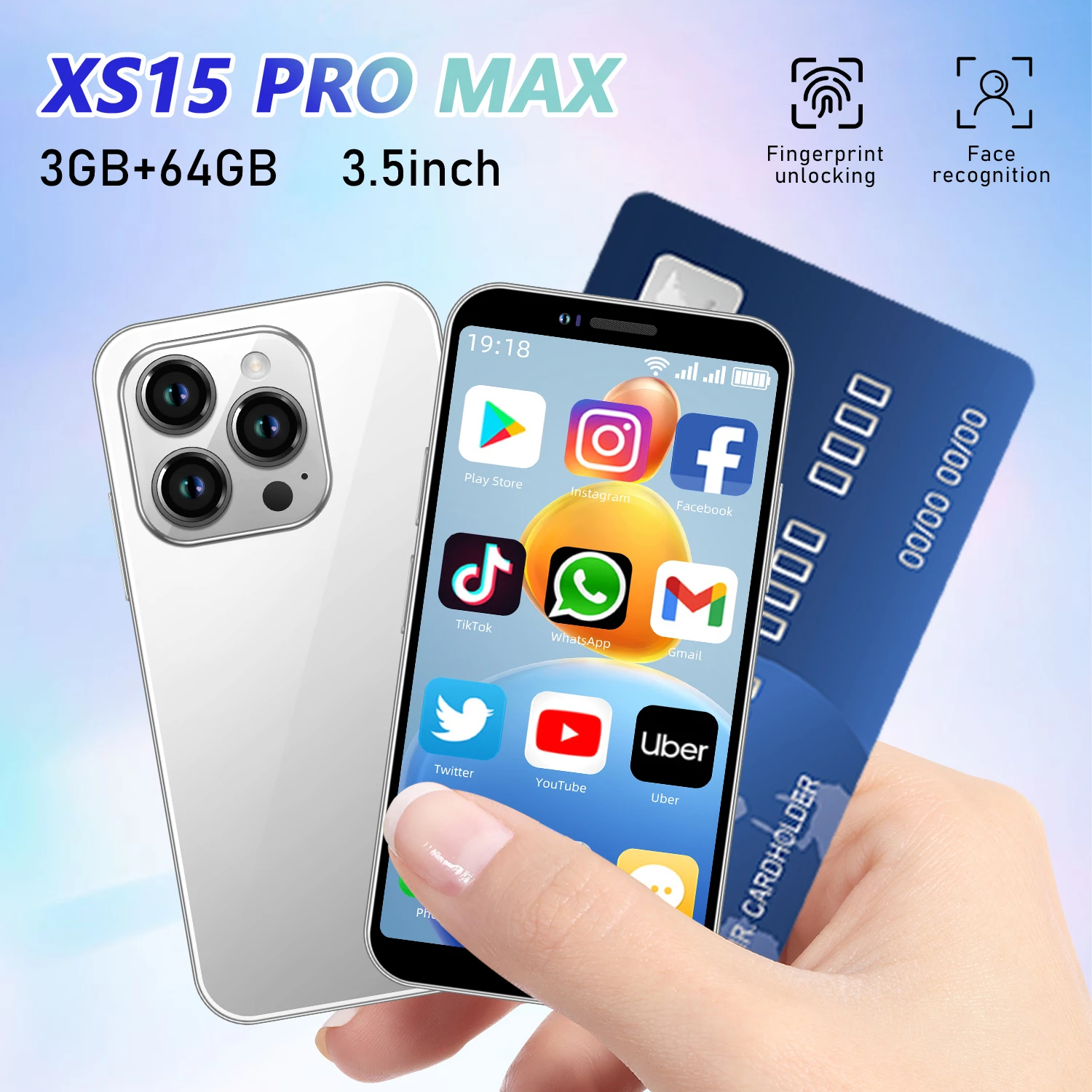 Мини-смартфон erlies XS15 на Android 8,1, экран 3,5 дюйма, 64 ГБ + 64 ГБ