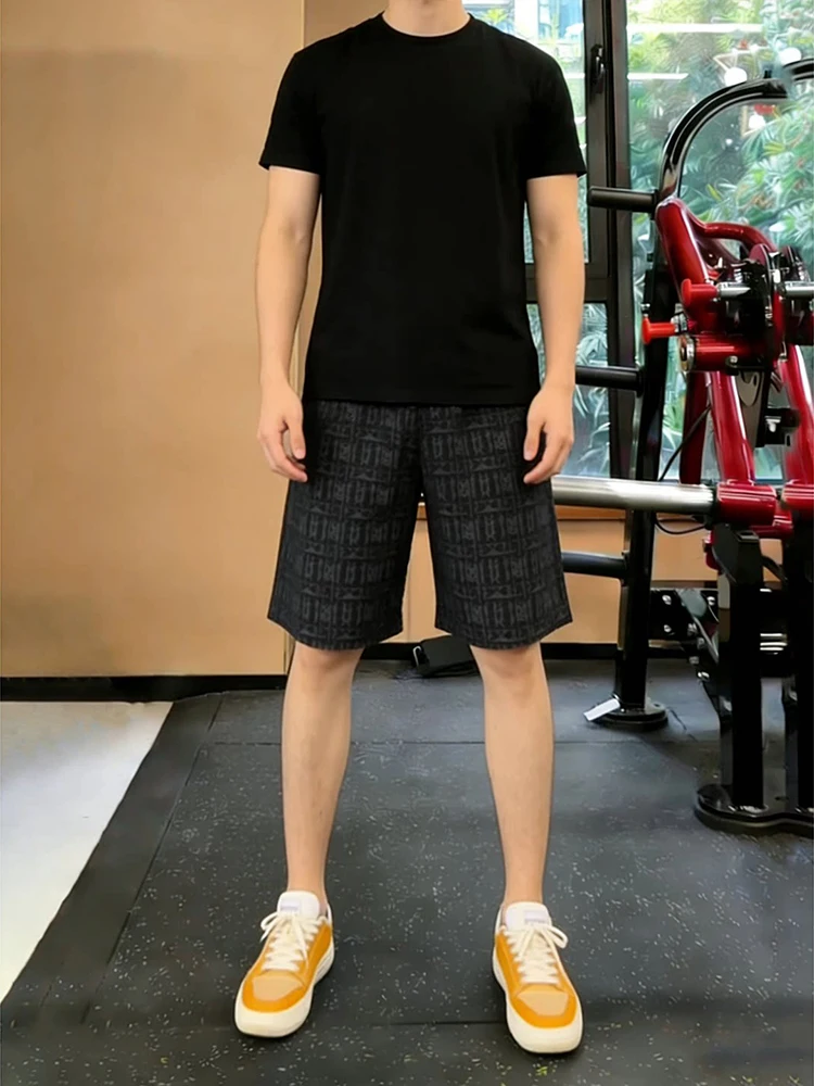 American Retro Corduroy Plaid Men's Shorts Fitness Training Sports Five-Point Running Straight Leg Medium Length Summer Pants