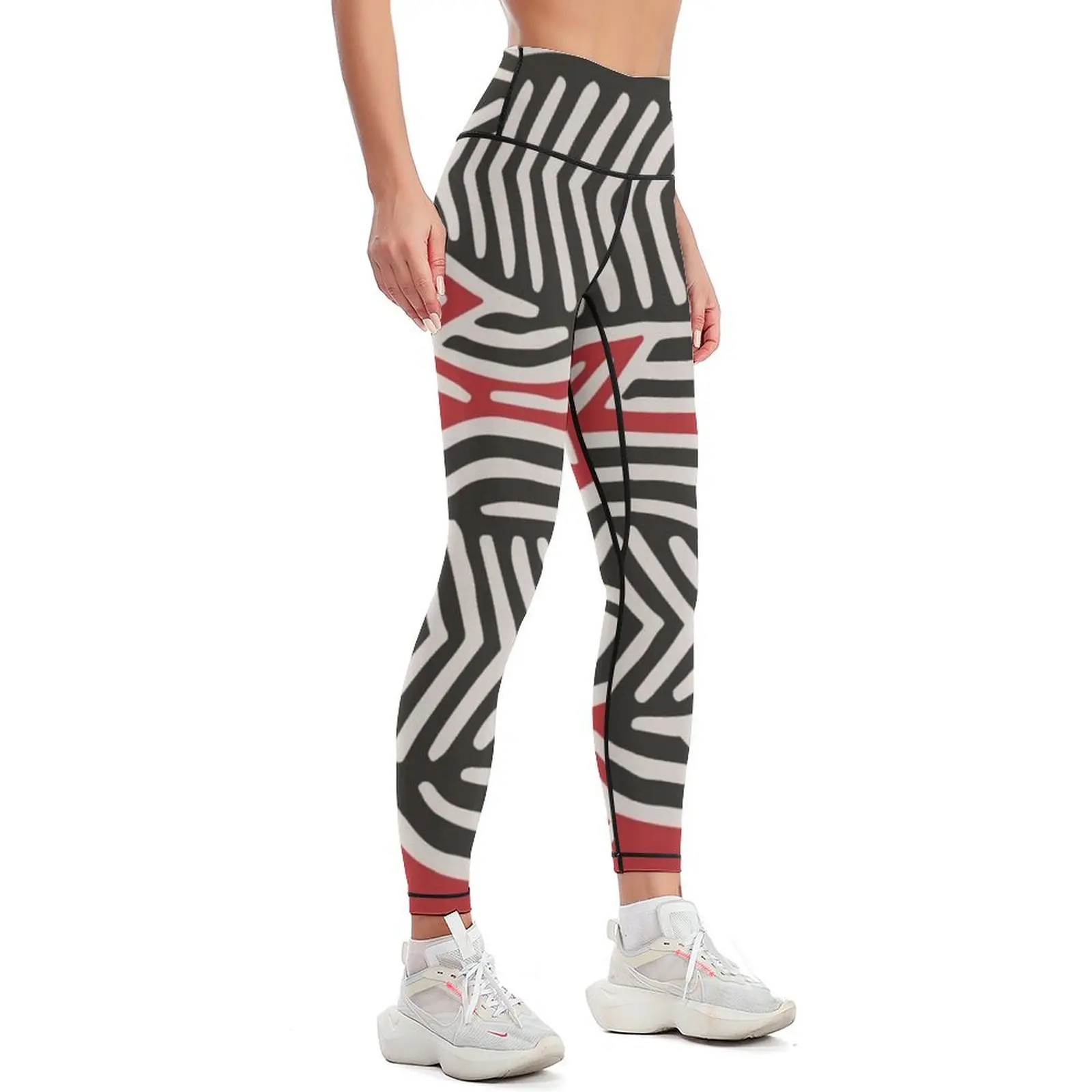 mola kuna from panama fish design in red Leggings sporty woman gym gym pants Womens Leggings