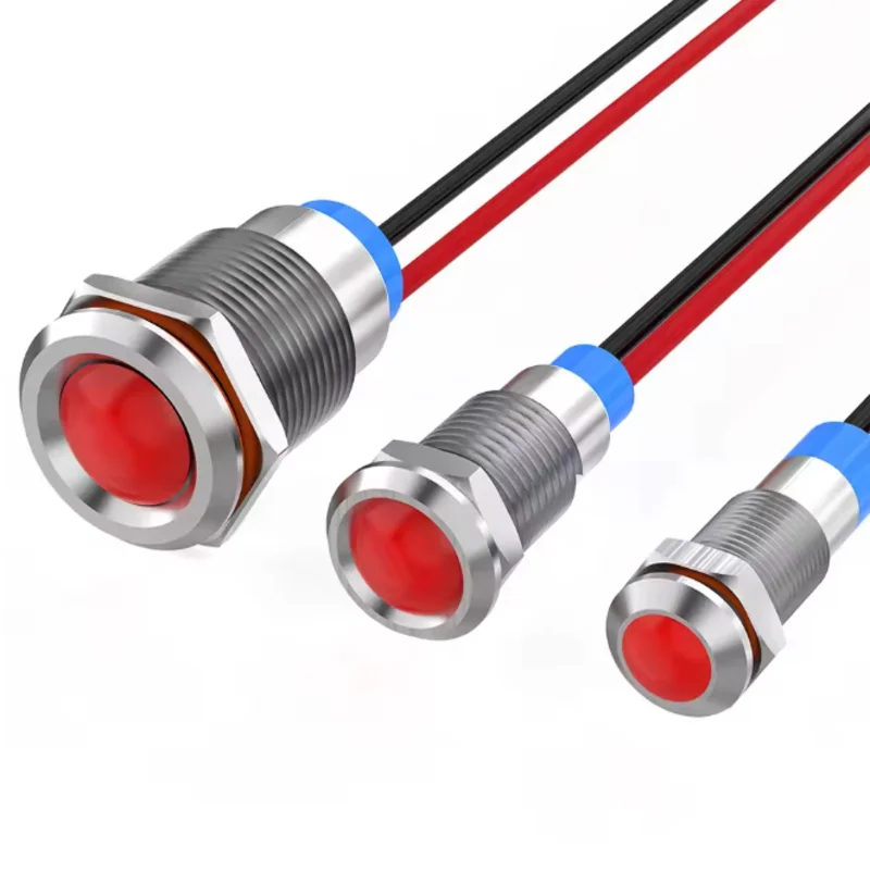 6mm LED Waterproof Metal Indicator Light Signal Light with Wire 6V -12V -24V 24V 220V Red/Yellow/Blue/Green/White Metal Button