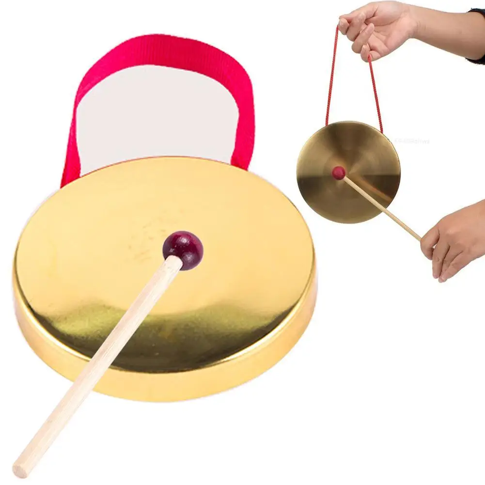 

NEW Hand Gong With Wooden Stick Copper Gongs Children Toy Traditional Chinese Folk Percussion Musical Instrument