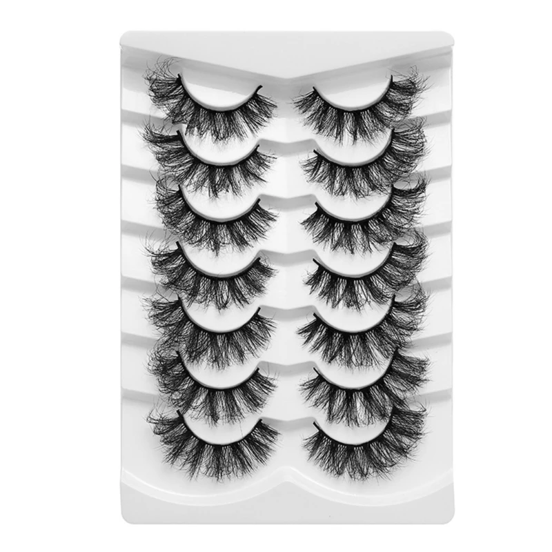 7 Pack False Eyelashes Cat Eye Fluffy Faux Mink Lashes 3D Wispy Lashes Dramatic Long Thick Volume Fake Eye Lashes