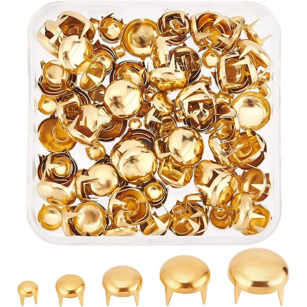 5 Größen 200 Stück Krallennieten-Nagelköpfe, Punkte, Ohrstecker, runde Kuppel-Nieten, Metall-Pilzkopf, Spike-Zinken-Nagel für Lederhandwerk, Stoff