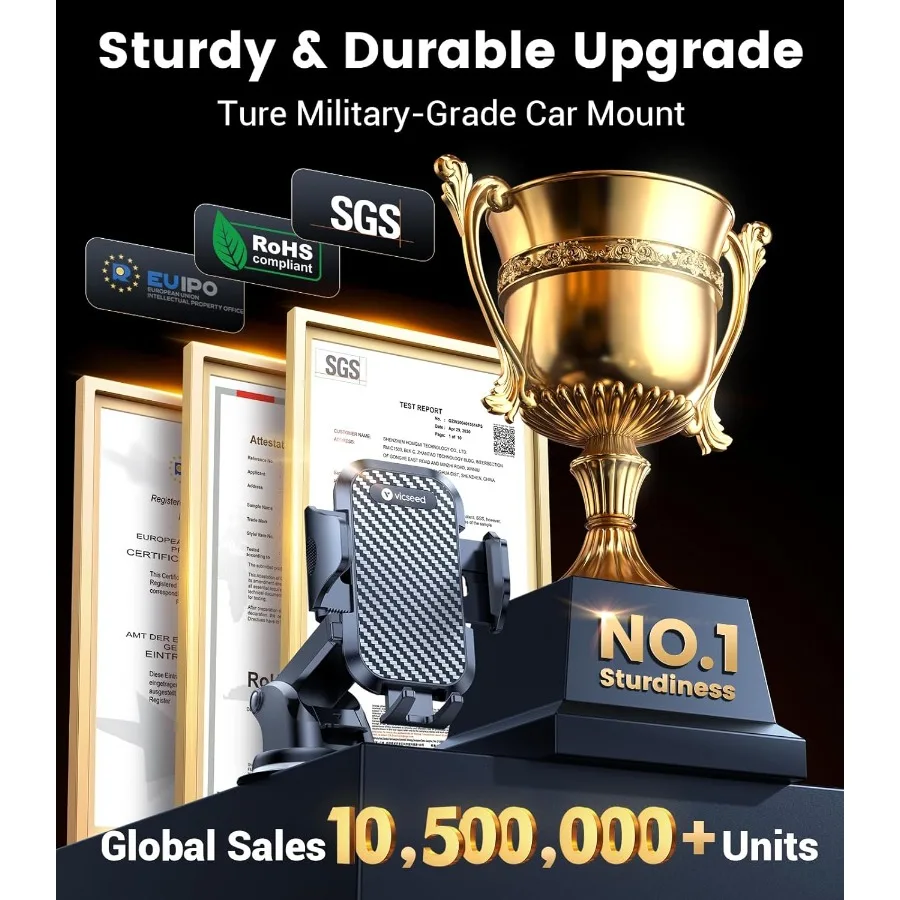 حامل هاتف السيارة من الدرجة العسكرية الحقيقية مع قوة شفط 95+ رطل لفتحة القيادة الأمامية قابلة للتعديل عالمية M