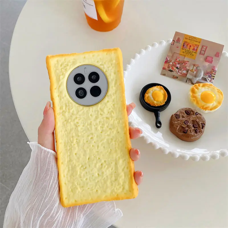 3D Simulation Bread Soft Rubber Phone Case for Huawei Nova 7 8 9 10 11 Pro Honor 50 60 70 80 90 Shockproof Folding Stand Cover