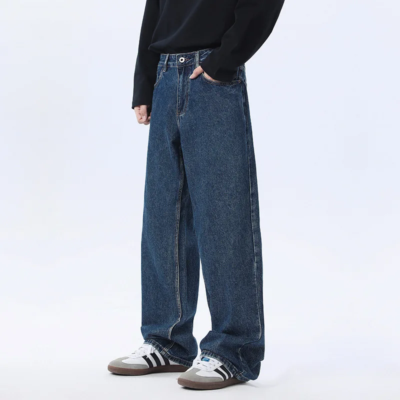 【Mirrordust】 Vintage gewaschene blaue Jeans mit geradem Bein für Herren, Frühling und Herbst, koreanischer Stil, Pendlerhose mit weitem Bein