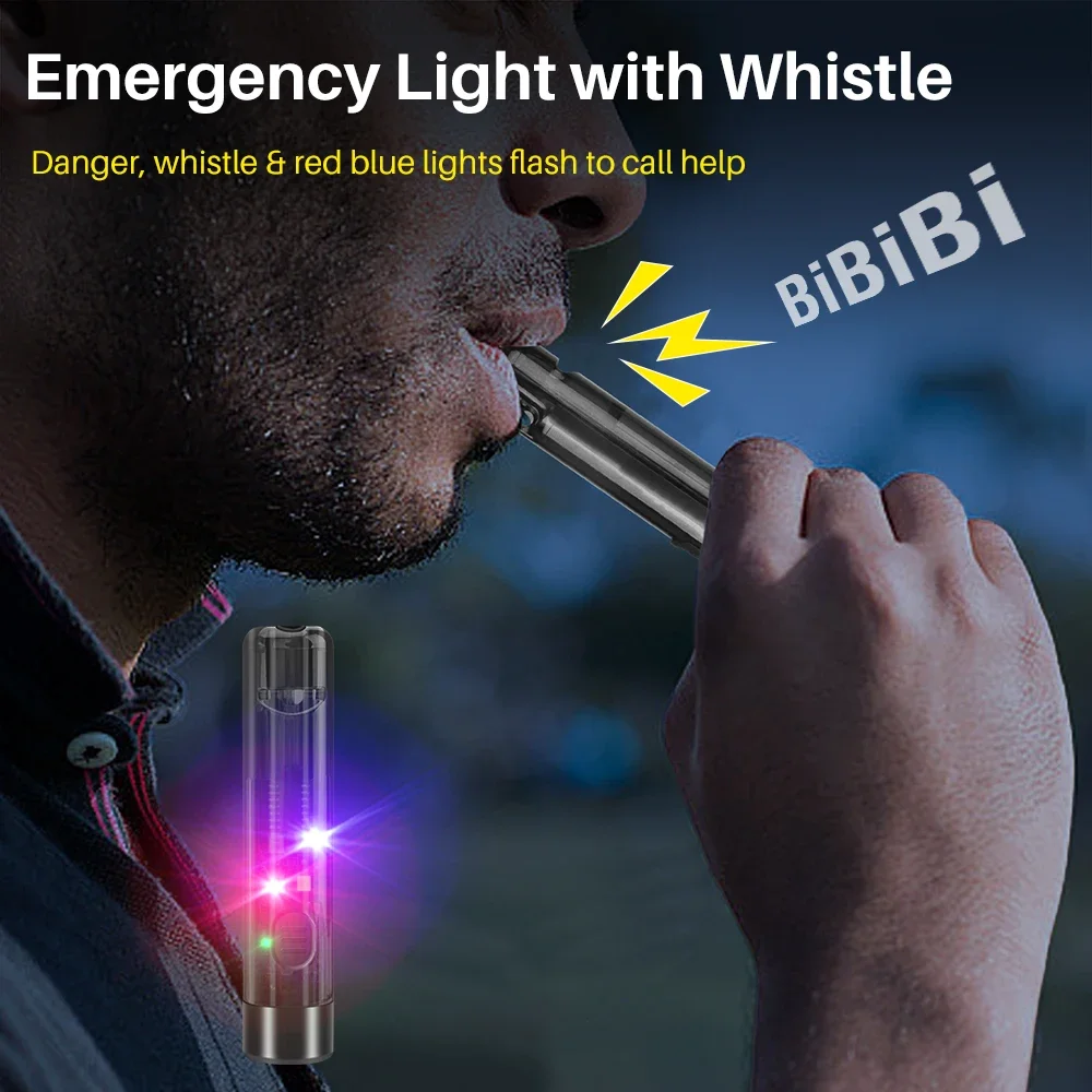 BORUiT S1 LED Flashlight Keychain Light Portable Mini Torch Type-C Rechargeable Work Light With Whistle Emergency Pocket Lantern