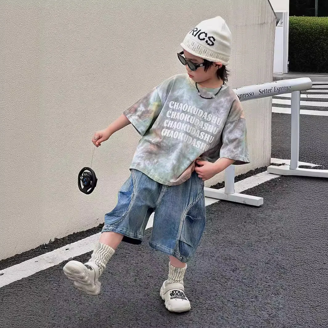 2024 Summer New Children's T-shirt for Boys Middle and Young Children's Short Sleeved Top Fashionable and Versatile