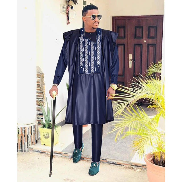 H D ropa Africana Bazin para hombre traje bordado tradicional de alta calidad camisa de