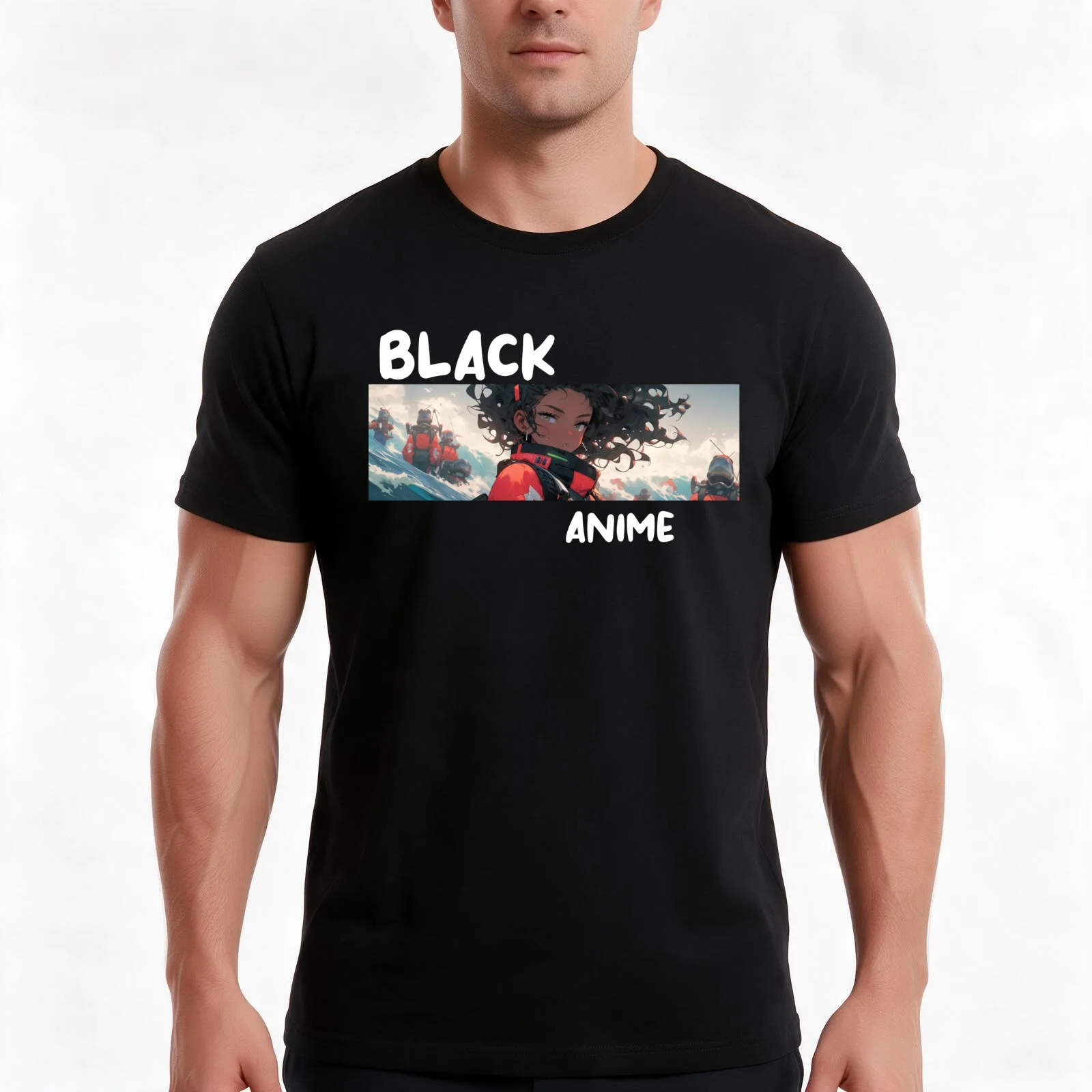 Black Anime 4 ver.1 T-Shirt, Summer Casual Cotton Tee, Oversized Streetwear Tops, Vintage Graphic Print, Loose Fit Short Sleeve