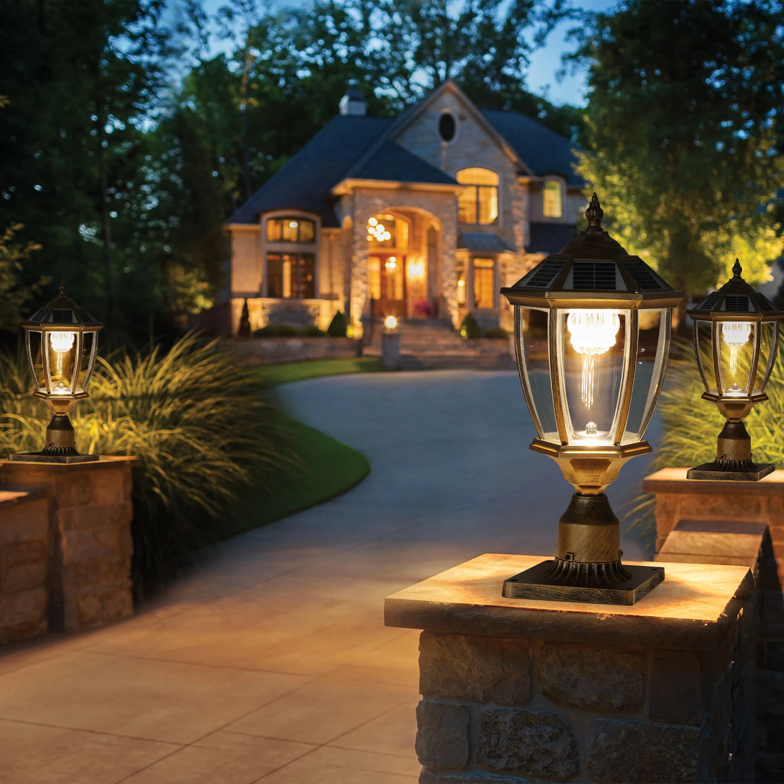 

FAISHILANVintage Solar LED Post Light - Waterproof Outdoor Lantern- Antique Bronze Finish, Energy-Saving Decorative Lighting