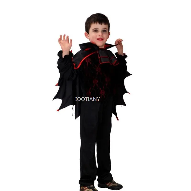 New Kids Fantasia Black Vampire Bats Suit Children's Vampire Carnival Cosplay Vampire Baron Costume Boy's Halloween Party Outfit