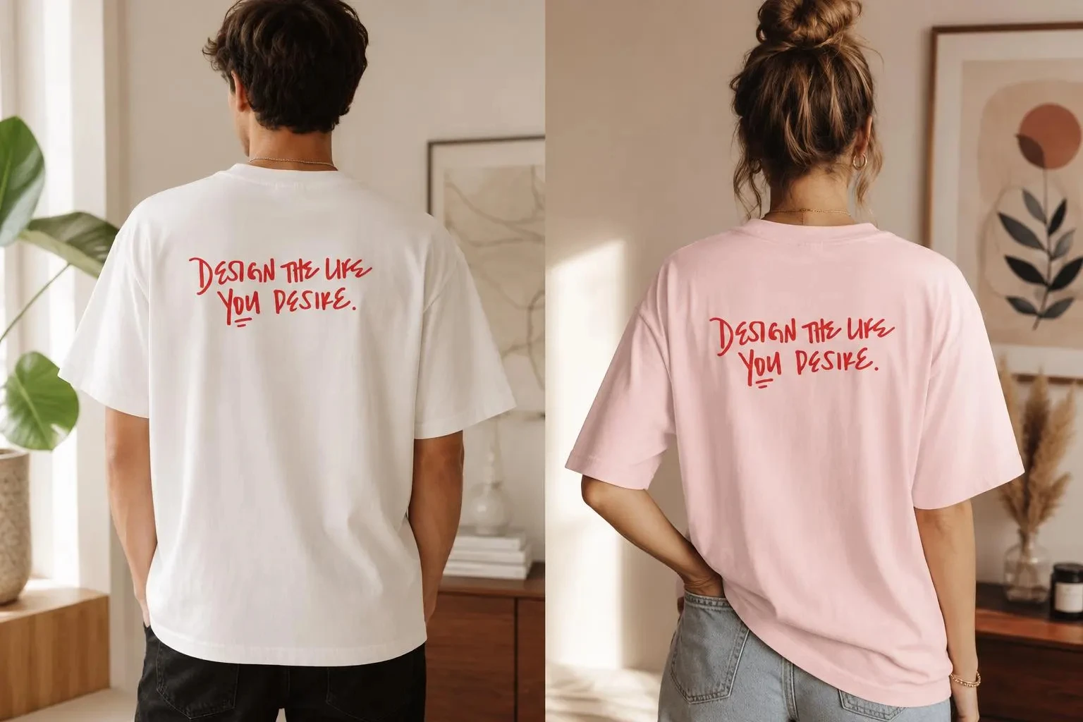 Design Life Desire Back Print T Shirt Minimalist Unisex Tee Fashion Trend Casual and Comfortable Cotton Round-neck Short-sleeved