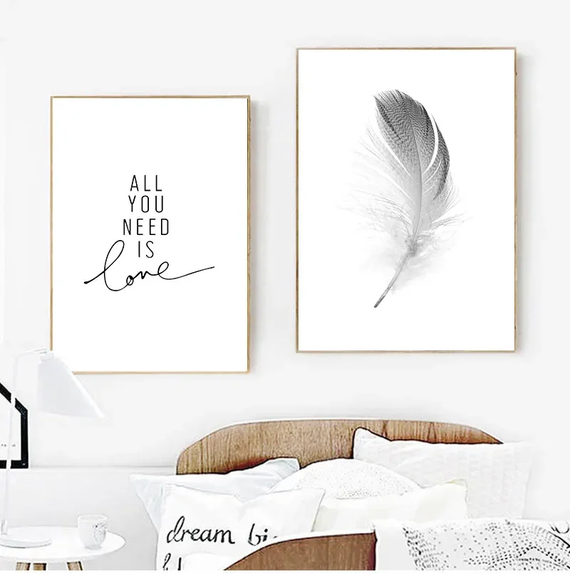 Home Decor Wall Art HD Prints Nordic Style Feather Letter Canvas Painting Poster Modular Pictures Room Decoration Modern Hot