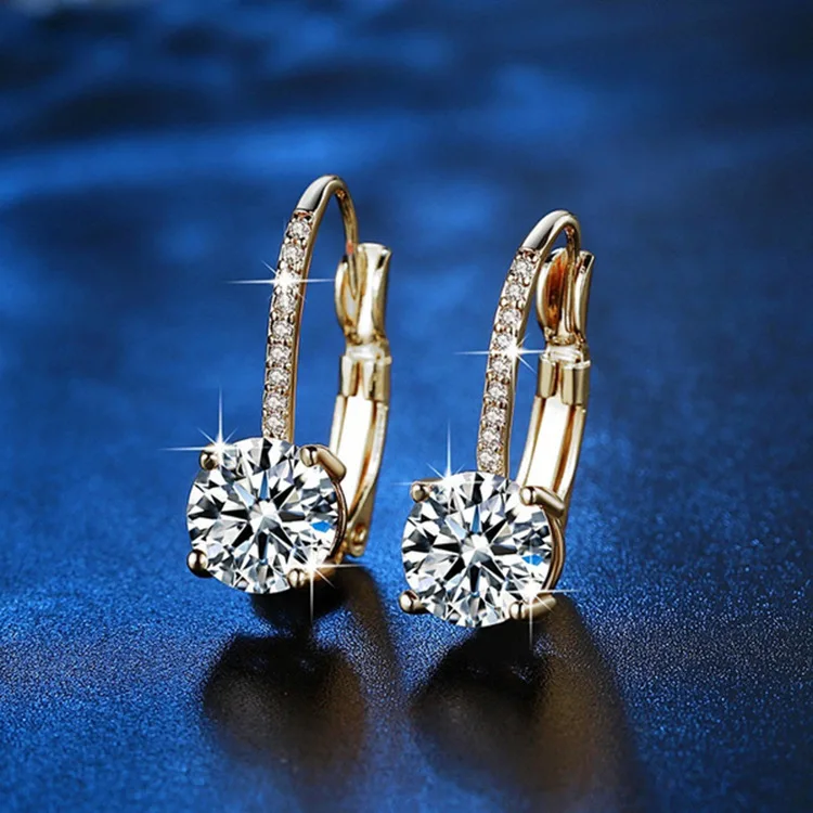Sparkling Simulated Moissanite Diamond Earrings For Women 14K Gold Filled 6.5MM Single Stone Hoop Earring Jewelry Aretes Huggies