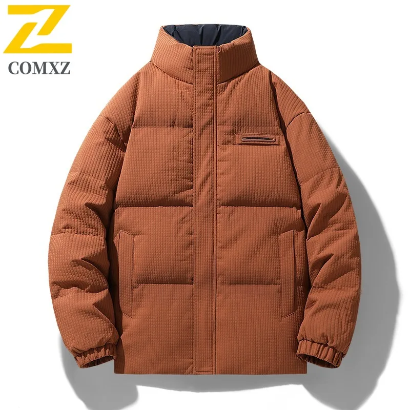 

COMXZ Men Cycling Down Jacket Leisure Stand Collar Design Outdoor Cold Resistant Parka Korean Cozy Lightweight Winter Jacket
