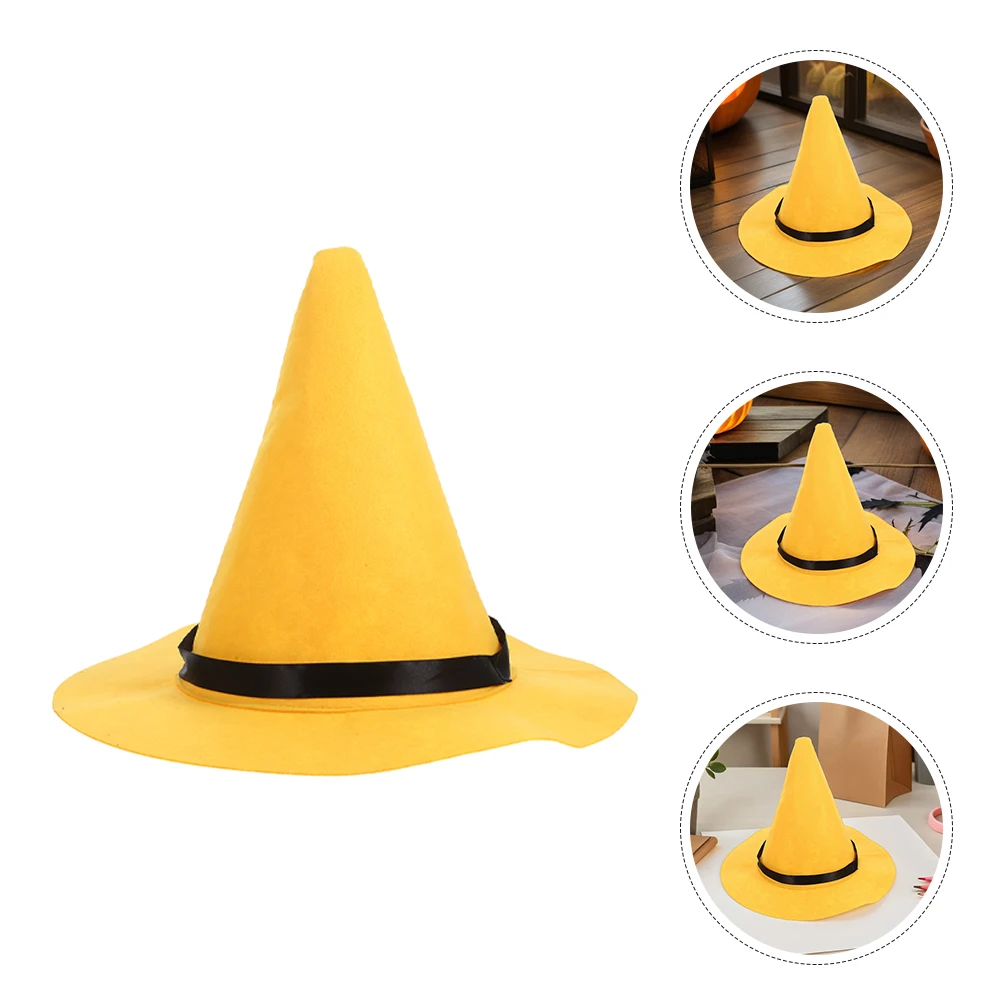 

2pcs Yellow Felt Wizard Hat Halloween Witch Costume Adult Pointy Cosplay Party Scarecrow Masquerade Festival Oversized Unisex