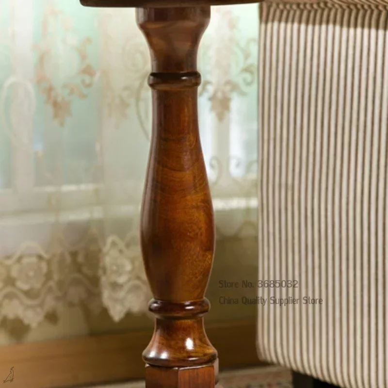 Solid Wood Small round Coffee Table Euro Style Sofa Side Corner Table with Metal Tissue Holder Simple Design American Furniture