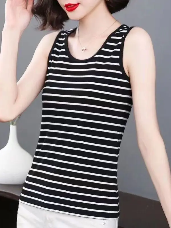 Colete de Alça Listrado Moderno de Verão, Top Solto Fino Sem Mangas para Homens e Mulheres, Roupa Plus Size Estilo Casual com Efeito Emagrecedor