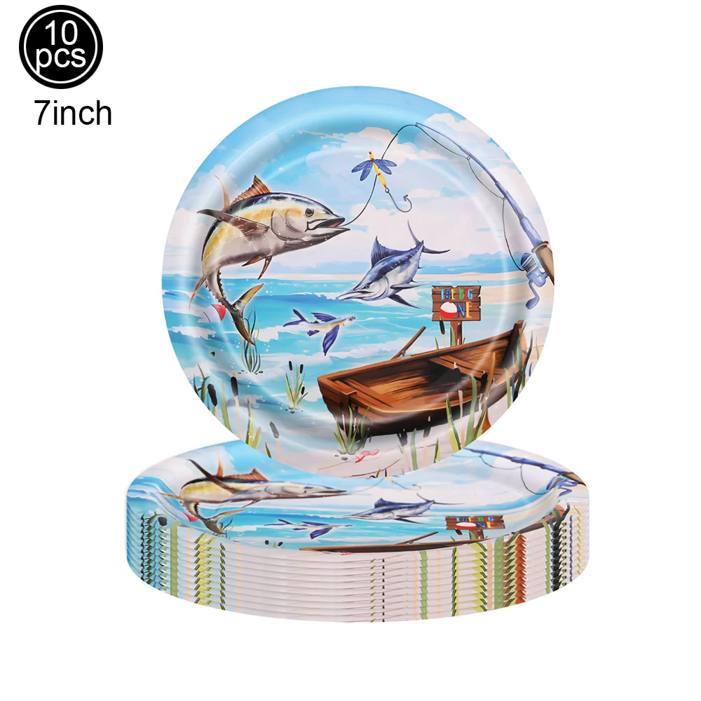 Angeln Themen Party Geschirr Set Pappteller Servietten Tassen Fischer Kinder Geburtstag Baby Dusche Meeresfrüchte Party Decor Liefert – Detail 3
