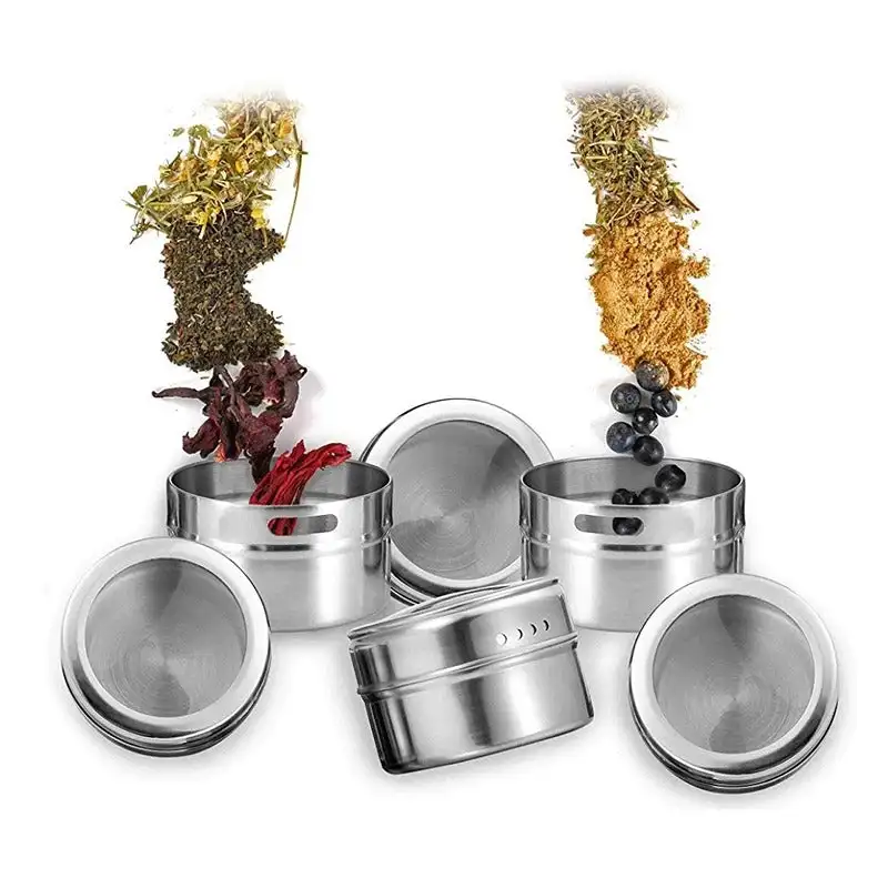 

Magnetic Spice Tins Stainless Steel Storage Spice Containers,Clear Top Lid with Sift or PourMagnetic on Refrigerator and Grill