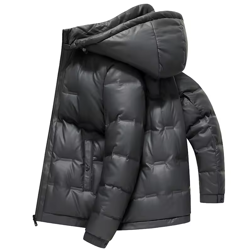 Casual Men's Duck Down Jackets 2025 Winter Outwear Solid Color Hat Detachable Warm Puffer Coats Windproof Loose Padded Clothing