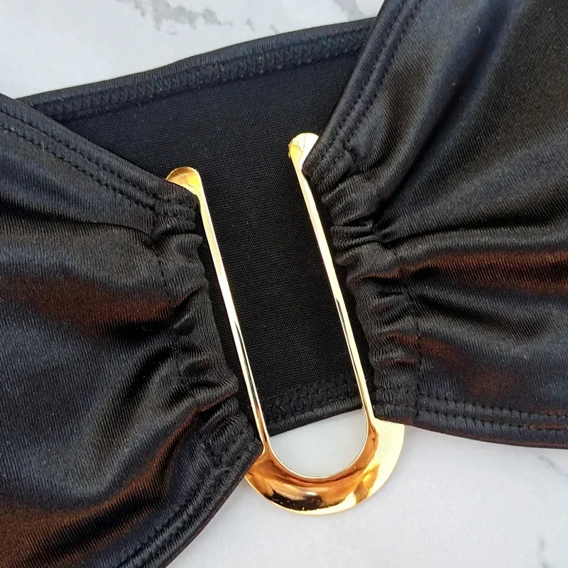 Sexy U Shaped Bandeau Bikinis Set for Women, Strapless Swimwear, Black Swimsuits, High Cut Bathing Suit, Bather bikini mujer