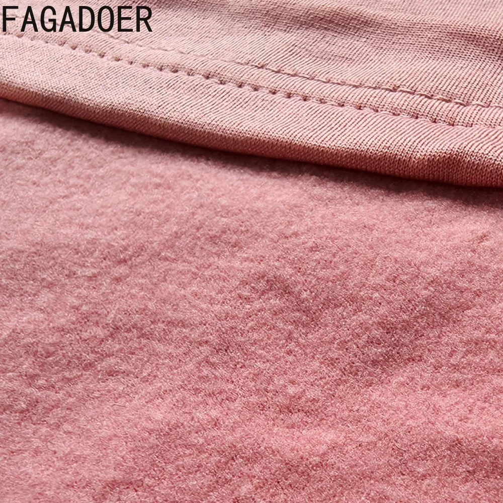 FAGADOER Autumn Winter 2 Piece Sets Women Outfit Casual Color Block Long Sleeve Top and Low Waist Flare Pants Y2k Streetwear