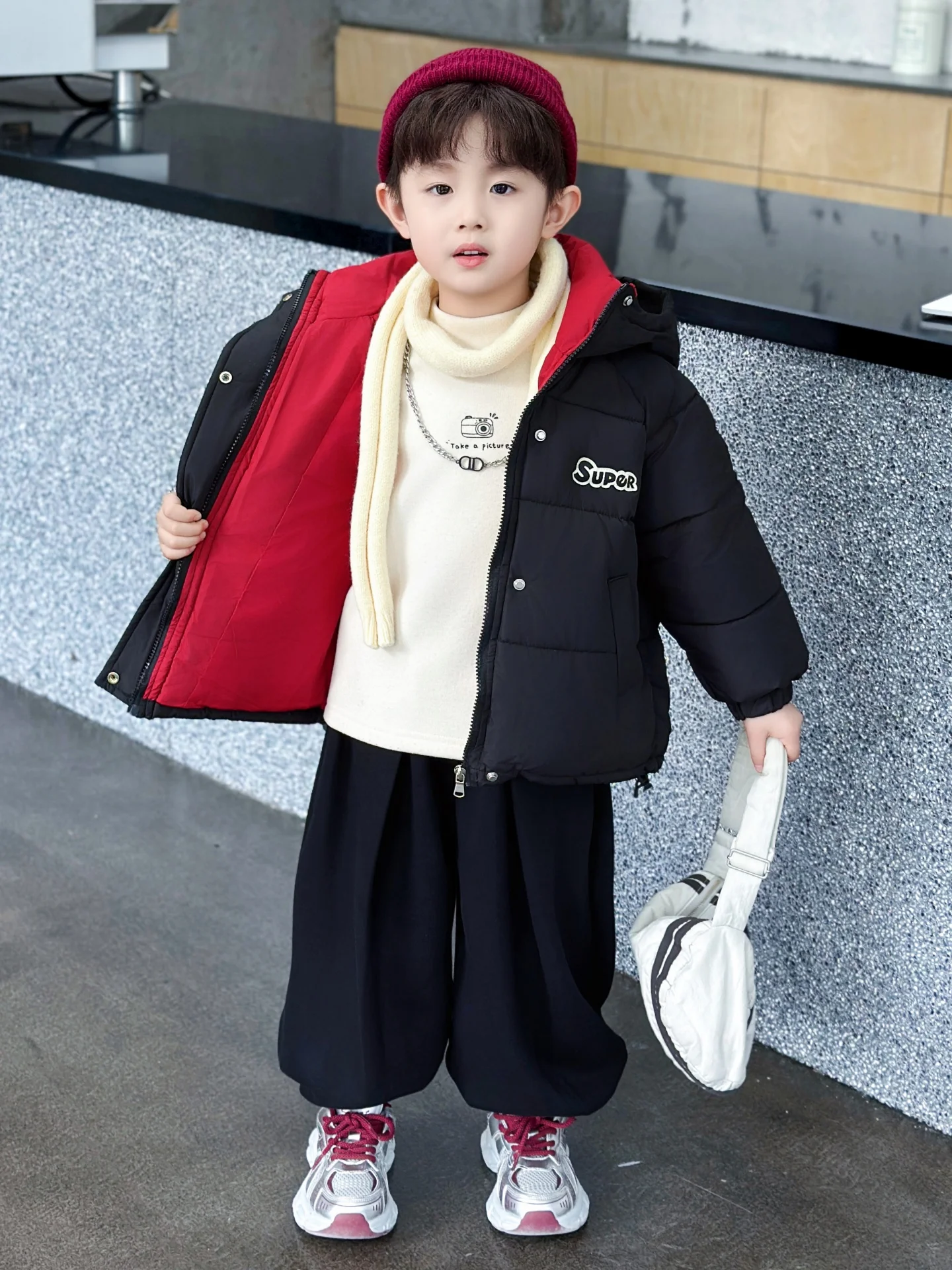 

Cool Trendy Kids Winter Coat Cotton Padded Thiened Boys Clothes Windbreaker Jaet Youth Faion Long Sve Hooded Zipper