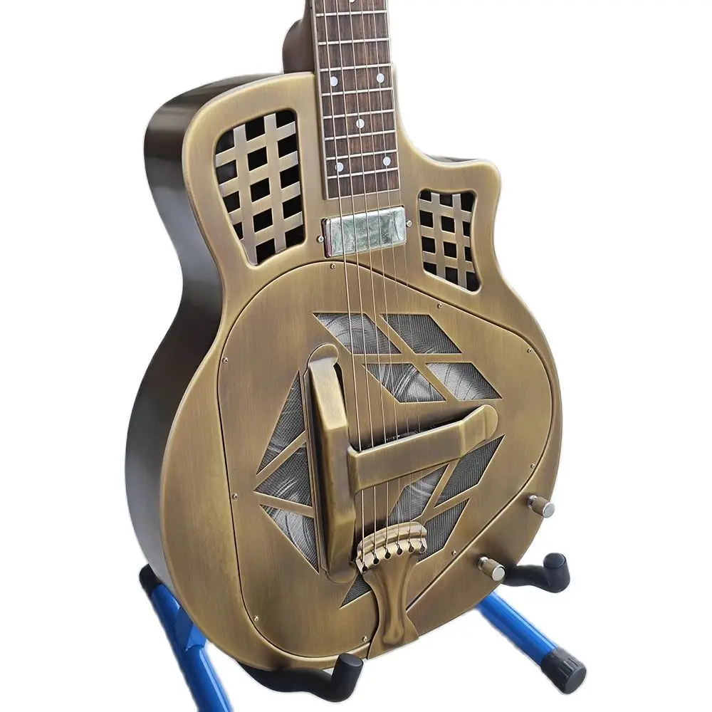 

Aiersi brand Cutway Bell Brass Body Tricone Blue slide Electric Resonator Guitar with pickup