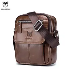 BULLCAPTAIN Mens Leather Messenger Bag Retro Shoulder Bags Small Crossbody Bags Purses Casual Sling Pack for Travel Handbag