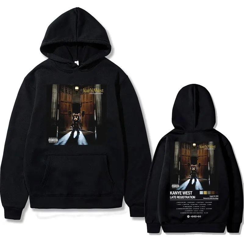 Rapper Kanye West Late Registration Album Cover Graphic Print Hoodie Men Women Hip Hop Fashion Sweatshirt Oversized Streetwear