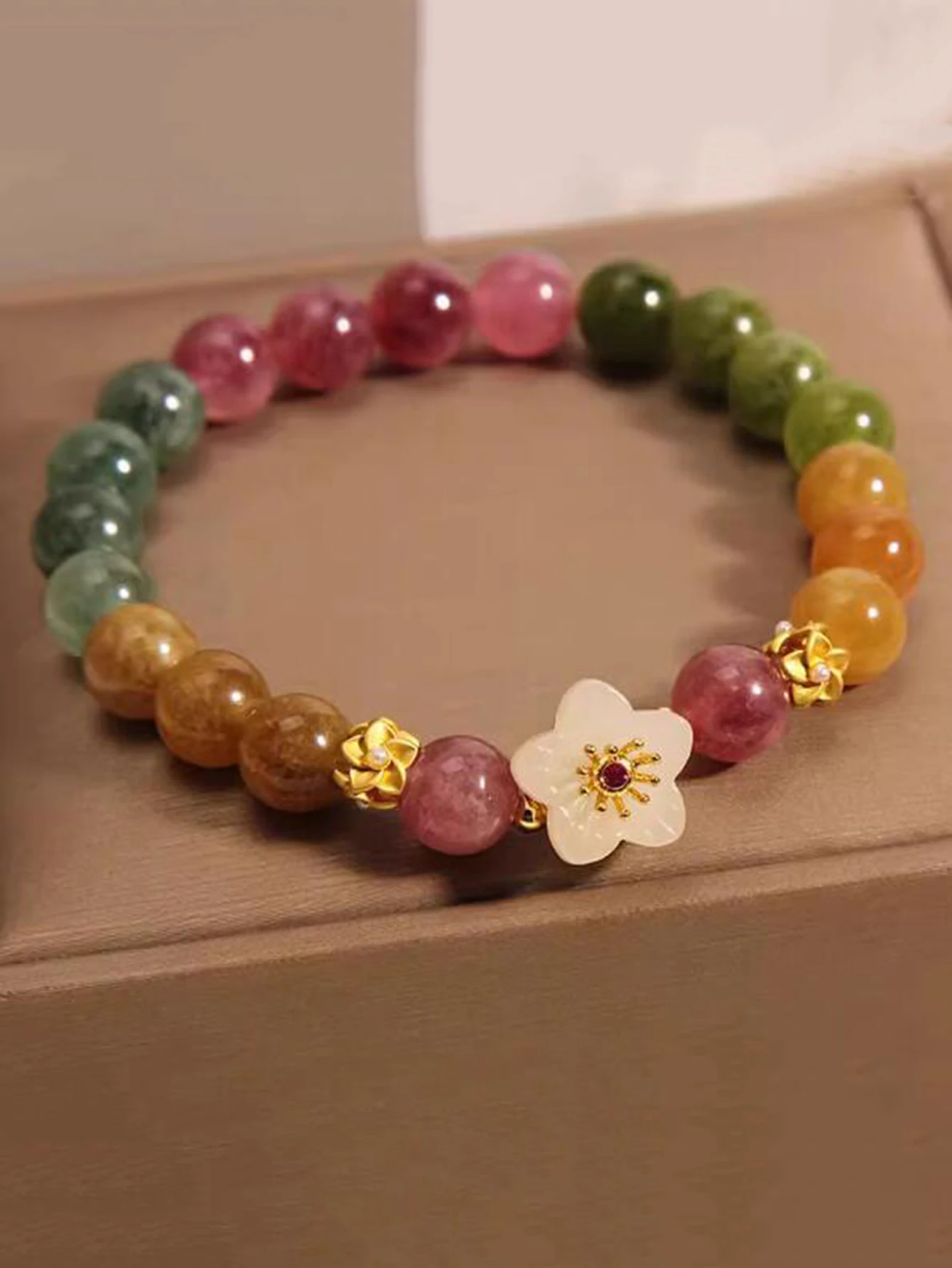 Cute Romantic Colorful Stone Ball Strand Bracelets For Women Girls dopamine Multicolour Crystal Beaded Wristlet Jewelry image 5