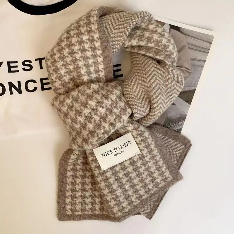 Korean version of the new female autumn-winter vintage kilobird check striped scarf student neck thickened warm shawl