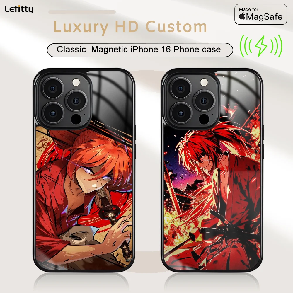 

H-Himura Kenshin Phone Case For iPhone 16 15 14 13 12 11 Pro Max Plus Mini Magnetic Magsafe Wireless Charging Cover