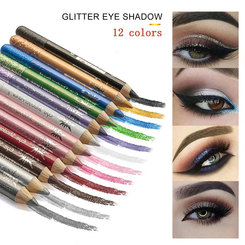 GLAZZI 1Set 12 colori Lasting Glitter Shimmer Eye Shadow Pen Eyeliner Waterproof