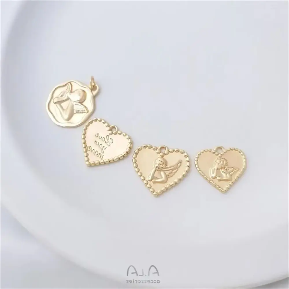 

14K Gold-coated Angel Heart-shaped Pendant Love Angel Tag Diy Handmade Bracelet Necklace Jewelry Charms Pendant K387