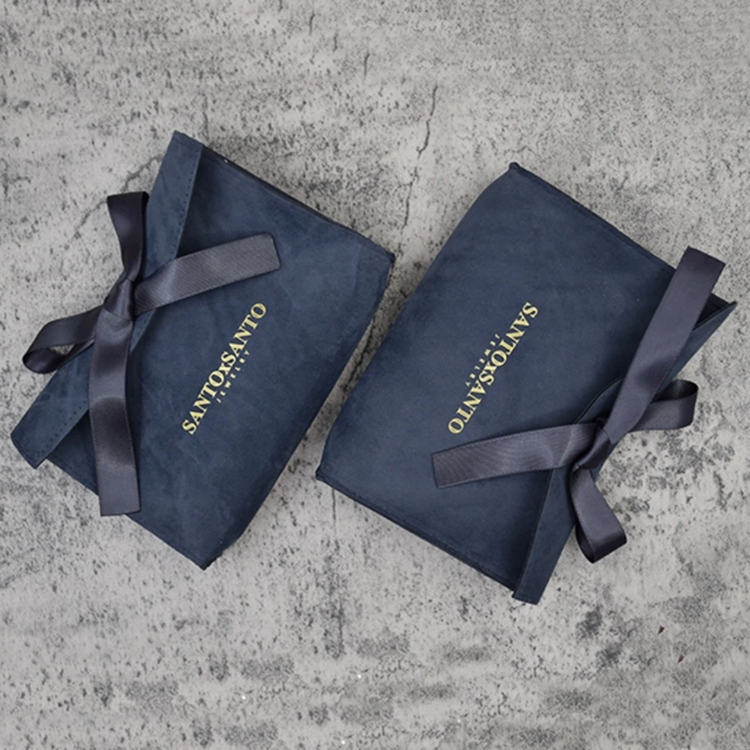 Custom logo envelope flap navy blue velvet jewellery pouches bow-knot designnecklace Bracelet jewelry bag