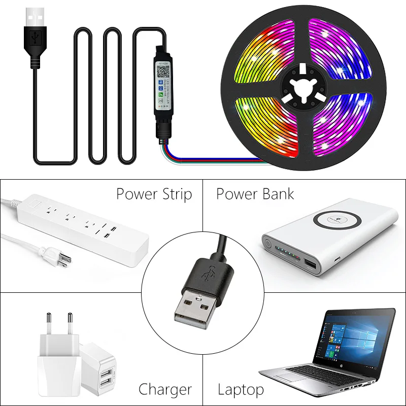 USB LED 스트립 라이트 테이프, 블루투스 2835, SMD 5V, USB RGB 조명, 유연한 LED 램프 테이프 리본, RGB 셀프 접착 TV 데스크탑 다이오드