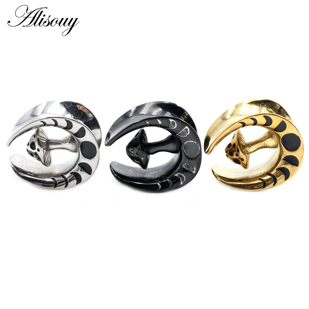 Alisouy 2PCS Stainless Steel U-shaped Mushroom Saddle Ear Tunnels Plugs Expander Stretcher Gauges Earrings Piercing Body Jewelry