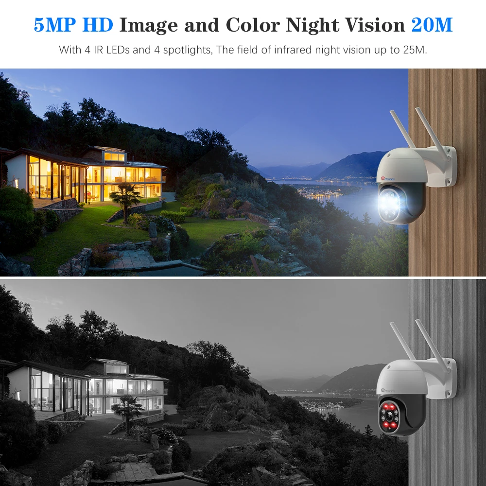 Ctronics 5MP 5G WiFi IP Camera Outdoor 360 Human Detection Auto Tracking Security Camera Color Night Vision CCTV Two Way Audio