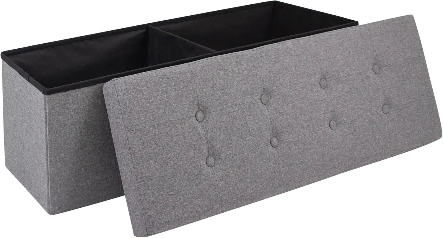 

43 Hes Folding Storage Ottoman Bench, Storage Chest, Footrest For Entryway, Living Room, Holds Up To 660 Lb, Light Grey