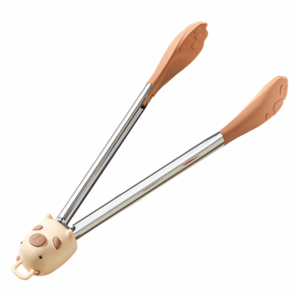 

Anti-Scalding BBQ Grilling Tong Heat Resistant Anti-Slip Cake Bread Tong Silicone Head Ergonomic Non-Stick Steak Tongs