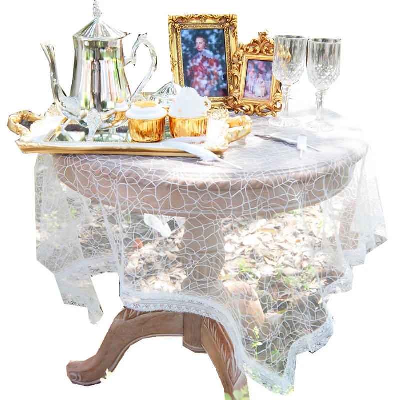 1pc Americal White Lace Tablecloth Table Cover Fashion Wedding Decoration Tablecloth  Hollow Out Square Table Cloth 2 Size