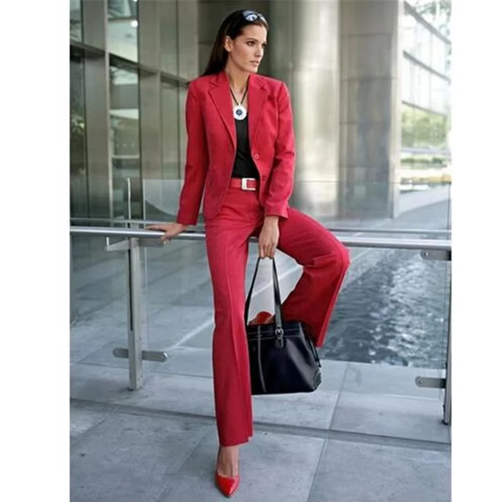 

Tesco Customized Women's Suit Set Red Notch Lapel Single Breasted Blazer Office Lady Suit Jacket with Pants