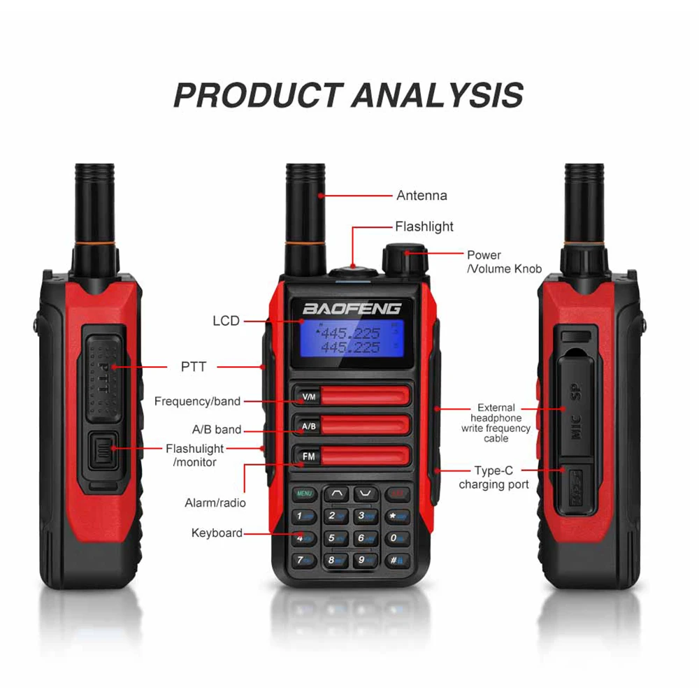 ขายร้อน Baofeng Uv-16plus Walkie-Talkie 10วัตต์เสาอากาศแบบพกพา USB ยาวกันน้ำ Transceiver แฮมวิทยุ