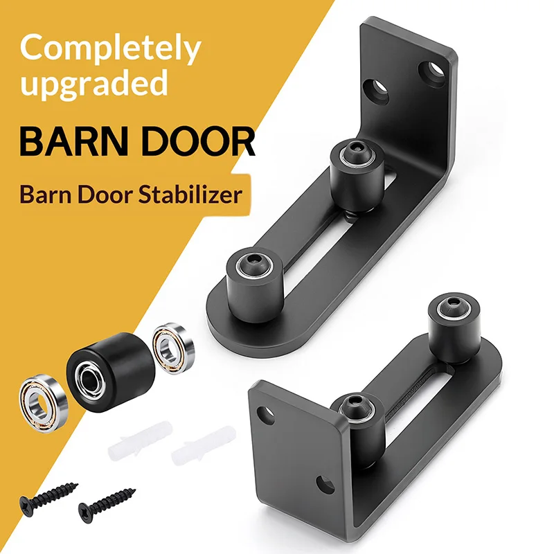 Barn door anti-sway device sliding door double pulley bearing locator rubber roller sliding door limiter stabilizer black