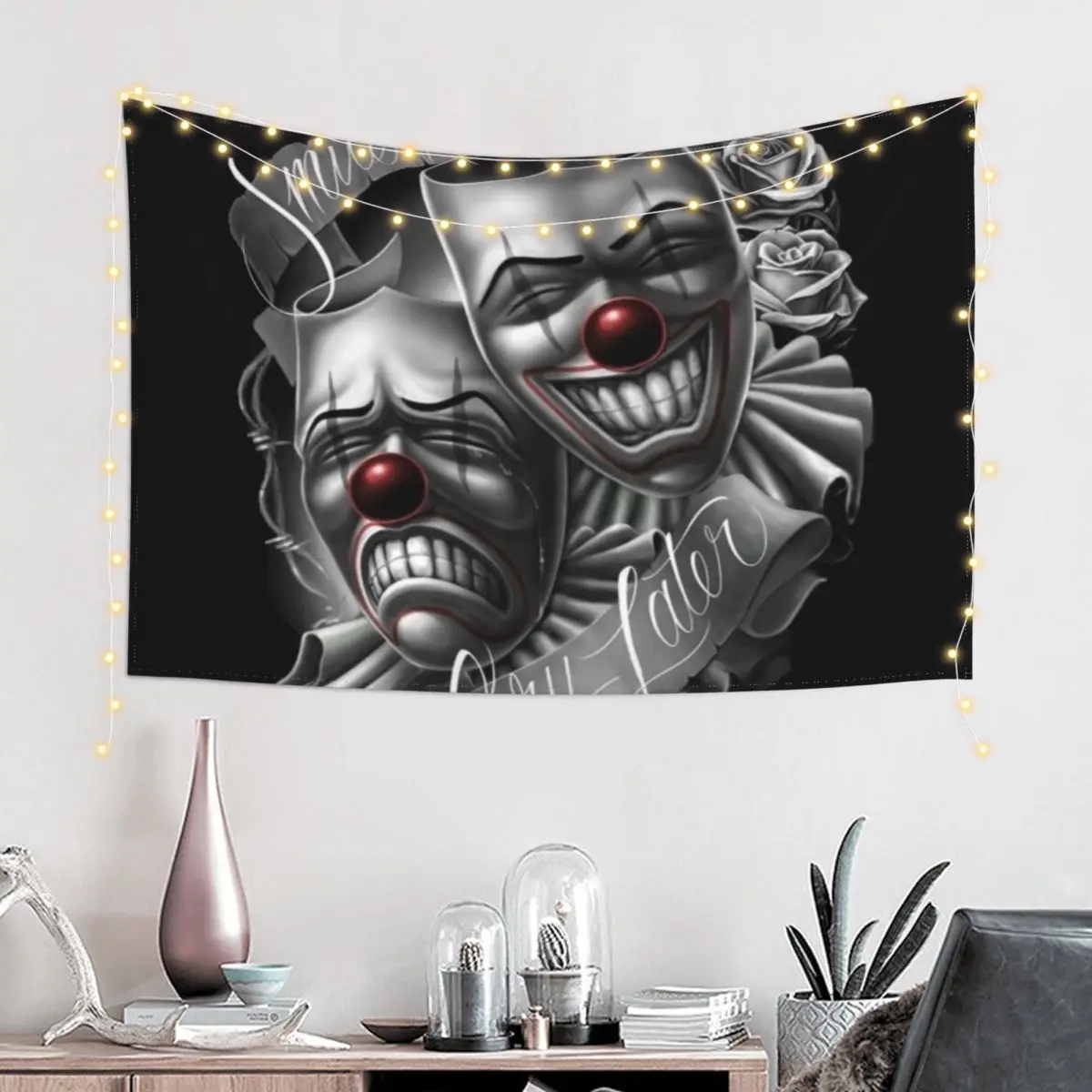 Smile now cry later clown faces Tapestry Tapete For The Wall Decoration For Home Anime Decor Tapestry