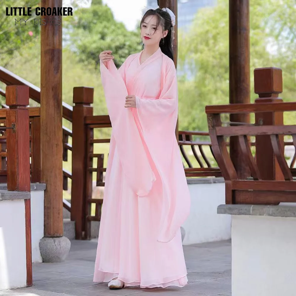 2023 New Hanfu Women Pink Blue Red Dress Folk Dance Costume Chinese Traditional Fairy Ancient Han Dynasty Princess Stage Outfits